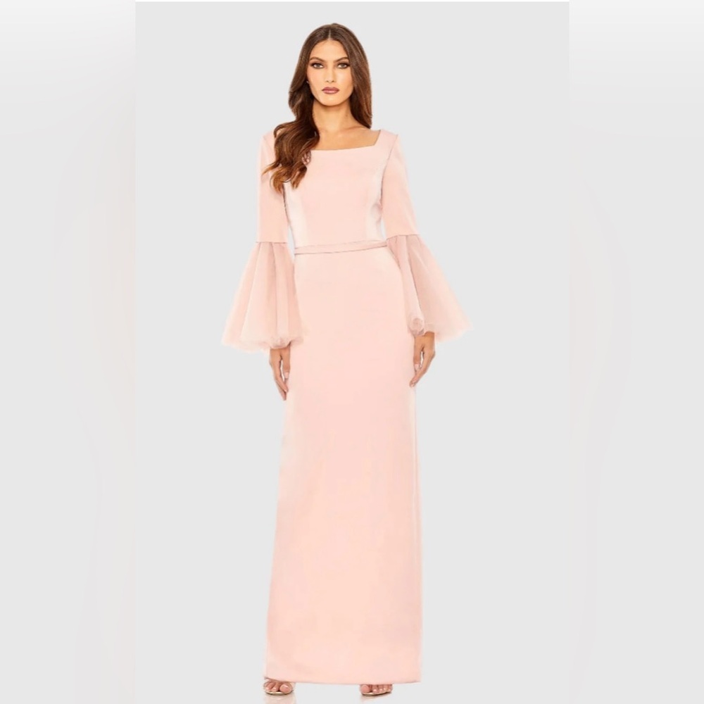 NWY Mac Duggal Flounce Sleeve Square Neck Pink Gown